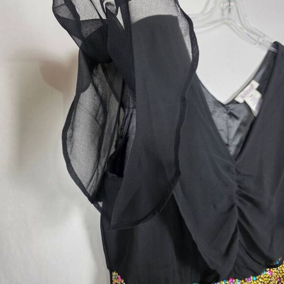 Roaman’s Plus Beaded Waist Black Chiffon Dress 16W - Picture 2 of 9